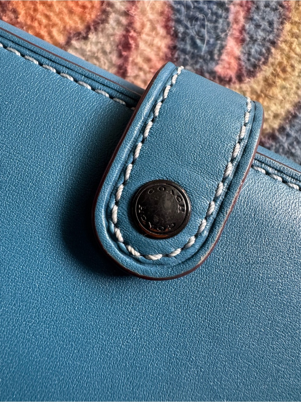 Coach Teal Blue Leather Snap Card Wallet - Picture 3 of 6